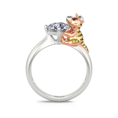 Jeulia Hug Me "Clever Dinosaur" Pachycephalosaurus Round Cut Sterling Silver Ring