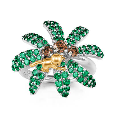 Jeulia "Tropical Vibe" Coconut Tree & Monkey Sterling Silver Ring