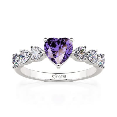 Jeulia Custom Heart Promise Ring with Birthstone Sterling Silver