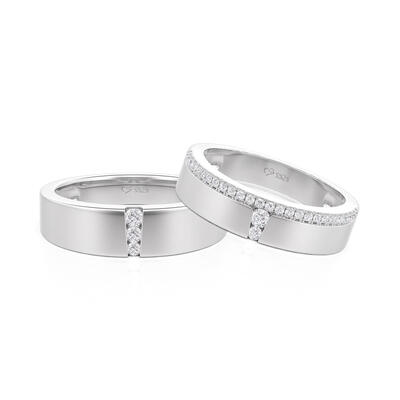 Jeulia Classic Round Cut Couple Rings Set Sterling Silver