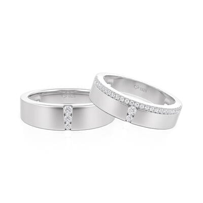 Jeulia Classic Round Cut Couple Rings Set Sterling Silver