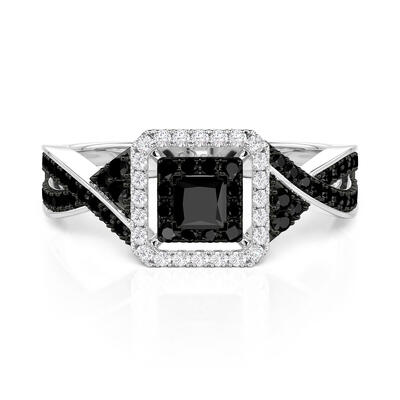 Jeulia Double Halo Black Engagement Ring Sterling Silver