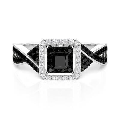 Jeulia Double Halo Black Engagement Ring Sterling Silver