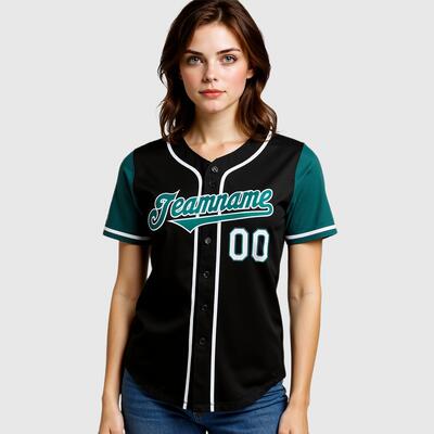 Custom Black Green Two Tone Baseball Jersey with Personalized Number and Logo for Games Practices and Fan Events