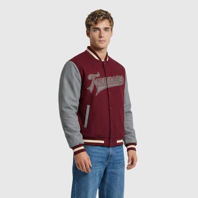 Custom Crimson Full-Snap Varsity Two Tone Letterman Jacket Ideal for Daily Commutes