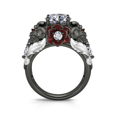 Jeulia "Romantic Death" Skull Design Round Cut Rose Sterling Silver Ring