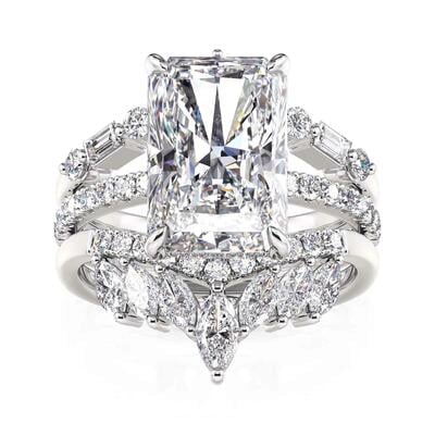 Jeulia Hidden Halo Radiant Cut Engagement Ring Set Sterling Silver
