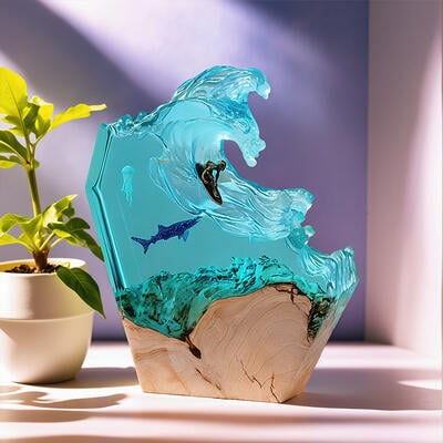 Reslol Whale & Ocean Epoxy Resin Decorative Night Lamp