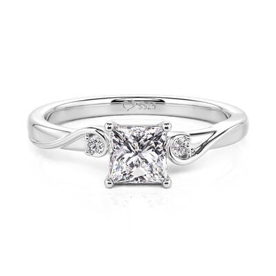 Jeulia Three Stone Princess Cut Engagement Ring with Twisted Band