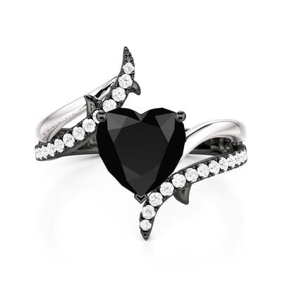 Jeulia Two Tone Bypass Black Heart Ring Sterling Silver