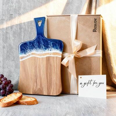 Reslol Artistic Ocean Wave Epoxy Wood Prep & Serving Board