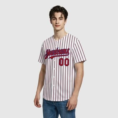 Custom Red Pinstripe Baseball Jersey – Personalized & Bulk Orders