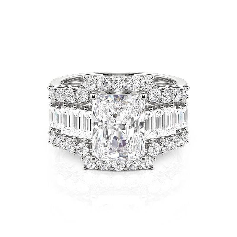 Jeulia Terno De Anillos De Talla Radiante En Plata De Ley