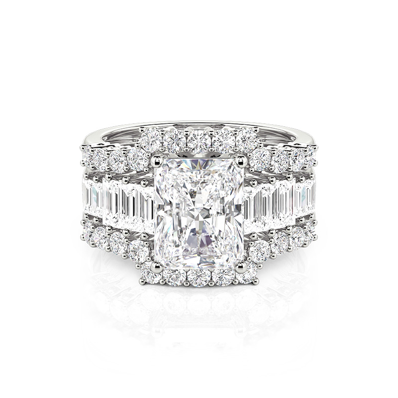 Jeulia Terno De Anillos De Talla Radiante En Plata De Ley