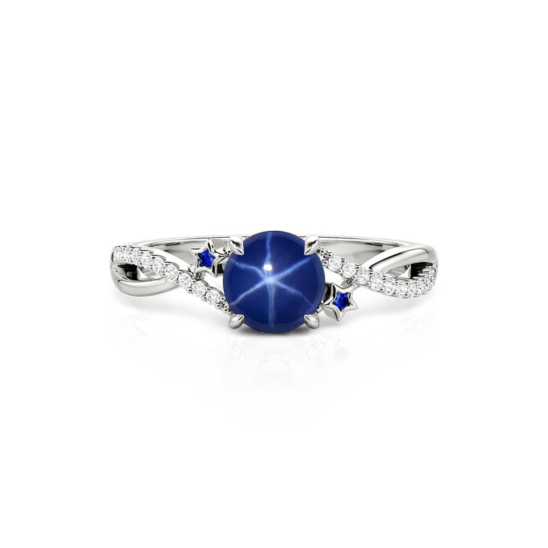 Jeulia Bague Saphir Étoile Torsadée Pavée avec Accents Étoilés