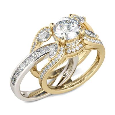 Jeulia Two Tone Round Cut Interchangeable Sterling Silver Ring Set