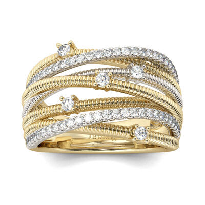 Jeulia Thread Design Two Tone Sterling Silver Women's Band