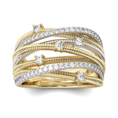 Jeulia Thread Design Two Tone Sterling Silver Women's Band
