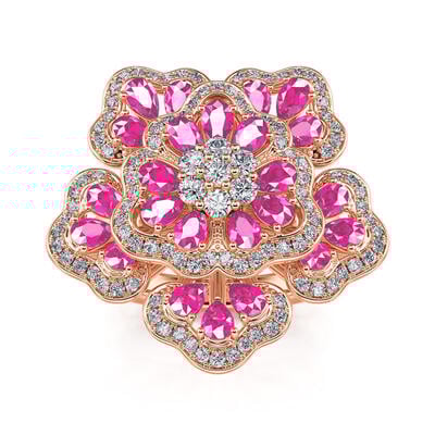 Jeulia Anillo grande mujer de plata de ley en tono oro rosa en flor