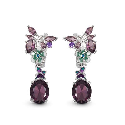 Jeulia "Flower & Butterfly" Enamel Sterling Silver Drop Earrings