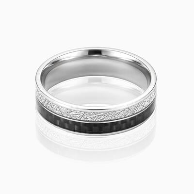 "Givre & Feu" 6mm Bague de Mariage Homme en Acier Titane et Fibre de Carbone