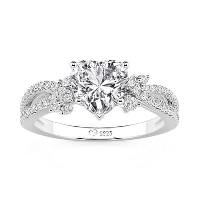 Jeulia Twisted Heart Shaped Engagement Ring With Side Stones