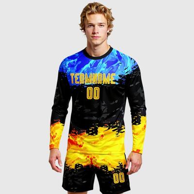 Custom Figure Gold-Royal Sublimation Long Sleeve Soccer Uniform Jersey