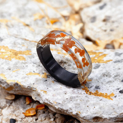 Reslol Vivid Orange Dried Flower Resin Wood Ring