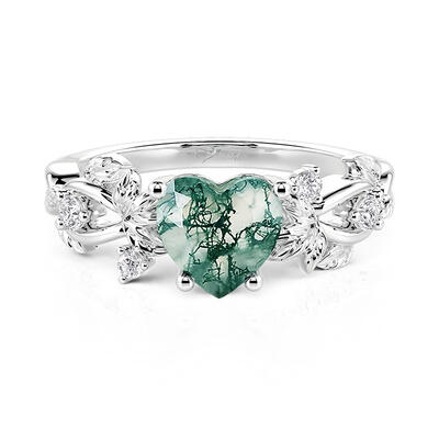 Jeulia Infinity Twisted Leaf Vine Heart Moss Agate Engagement Ring
