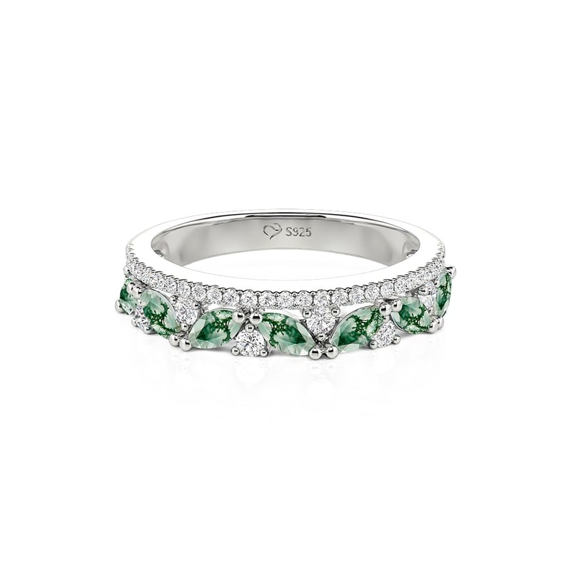 Jeulia Anillo de Doble Hilera en Ágata Musgo Corte Marquise para Mujeres