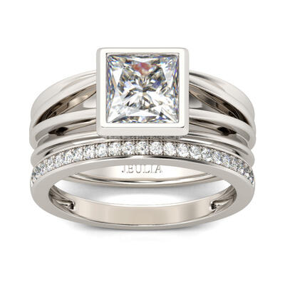 Jeulia Split Shank Princess Cut Sterling Silver Ring Set