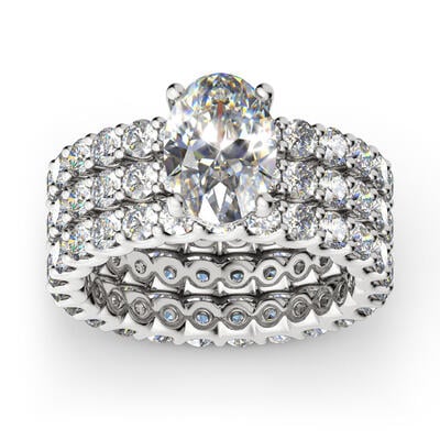 Jeulia Terno De Anillos De Talla Ovalada En Plata De Ley