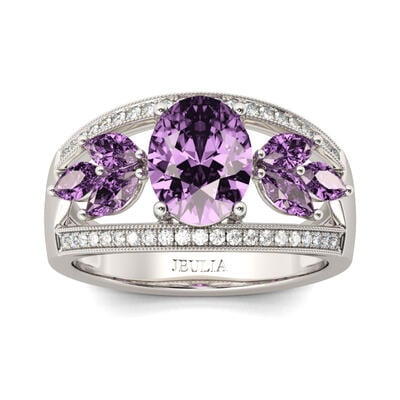Jeulia Leaf Shape Oval Cut Amethyst Engagement Ring