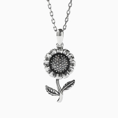 Jeulia "Blooming Sunflower" Sterling Silver Necklace