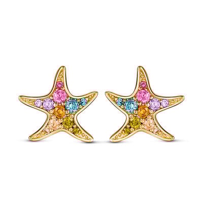 Jeulia Pendientes de niños con estrellas de mar de colores de plata de ley