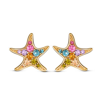 Jeulia "Multi-Color Starfish" Sterling Silver Children's Earrings