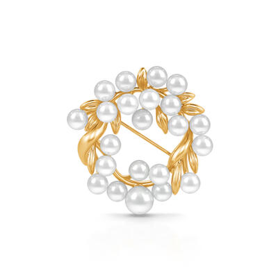 Jeulia "Lady Pearl" Leaf Circle Cultured Pearl Sterling Silver Brooch