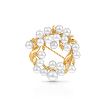 Jeulia "Lady Pearl" Leaf Circle Cultured Pearl Sterling Silver Brooch