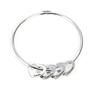 Jeulia Bangle Bracelet with Heart Shape Pendants in Sterling Silver