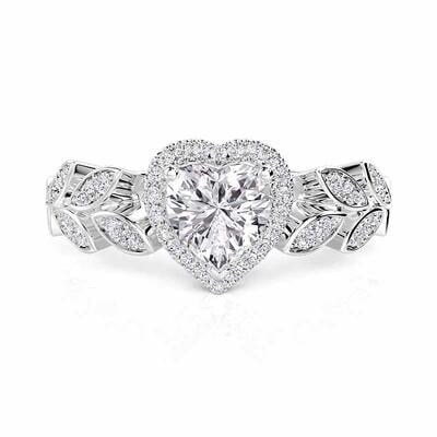 Jeulia Olivetta Anillo de Compromiso Halo Corazón Personalizado con Piedra de Nacimiento