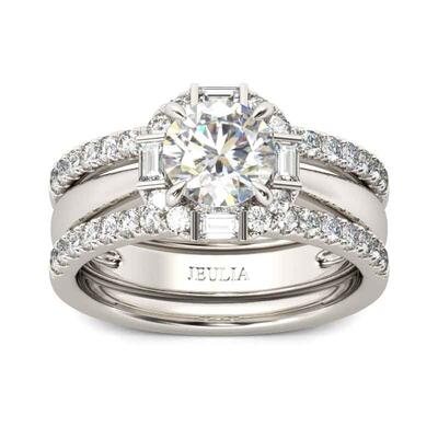 Jeulia Halo Round Cut Sterling Silver 3PC Ring Set