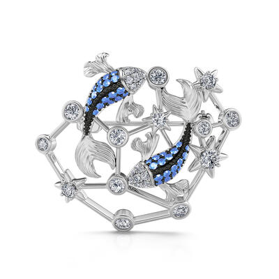 Jeulia "Mystical Pisces" Constellation Design Sterling Silver Brooch