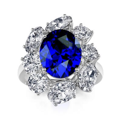 Jeulia Anillo de Plata de Ley con Corte Ovalada y Halo