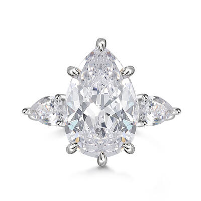 Jeulia Three Stone Pear Cut Sterling Silver Engagement Ring