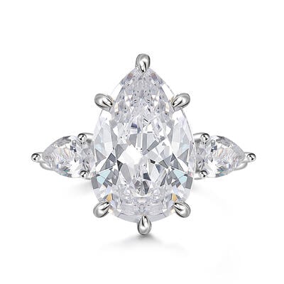 Jeulia Three Stone Pear Cut Sterling Silver Engagement Ring