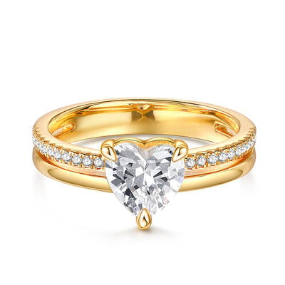 Jeulia Heart Cut Double Shank Sterling Silver Engagement Ring