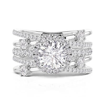 Jeulia Symmetrical Twisted Enhancer Halo Round Cut Bridal Set