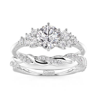 Jeulia Twisted Cluster Round Bridal Set 2PCS Sterling Silver