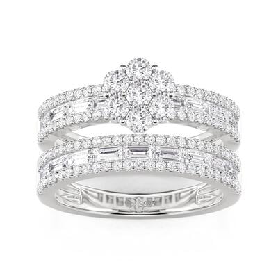 Jeulia Cluster Floral Engagement Ring Set with an Eternity Band