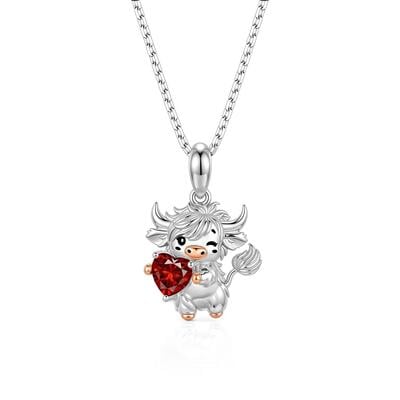 Jeulia Hug Me Highland Cow Necklace with Heart Birthstone